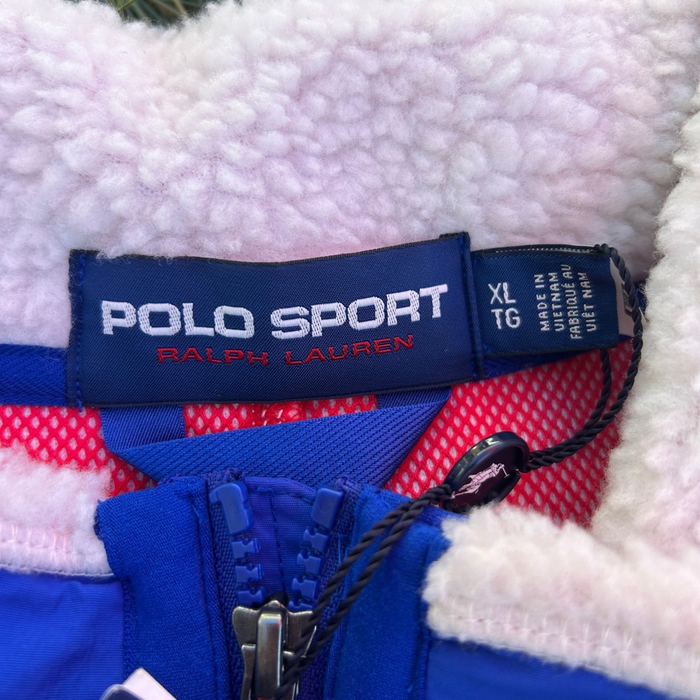 Polo Sport Ralph Lauren XL Sherpa Fleece Jacket Cream Blue NWT 90s Streetwear - Picture 3 of 6